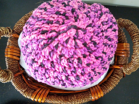 Deep Mauve & Fuchsia Crochet Beanie